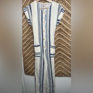 Monteau Los Angeles Women's Striped Belt Jumpsuit,Button Front,Size Small